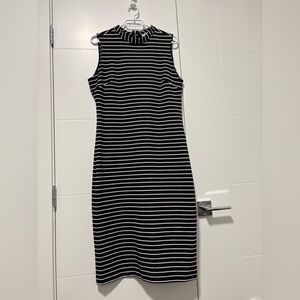 Simons Monochrome Striped Midi Dress